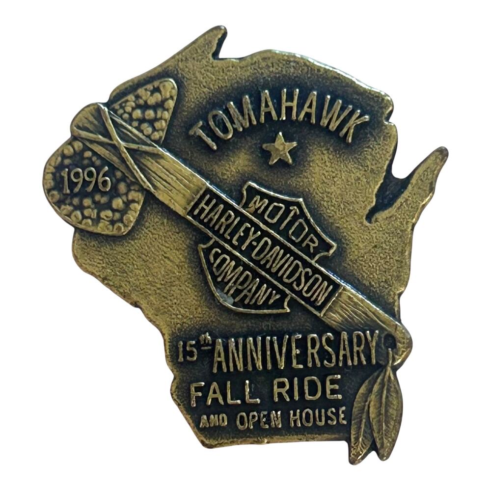 1996 Harley-Davidson Tomahawk WI 15th‎ Anniversary Ride Pin Vintage Collectible